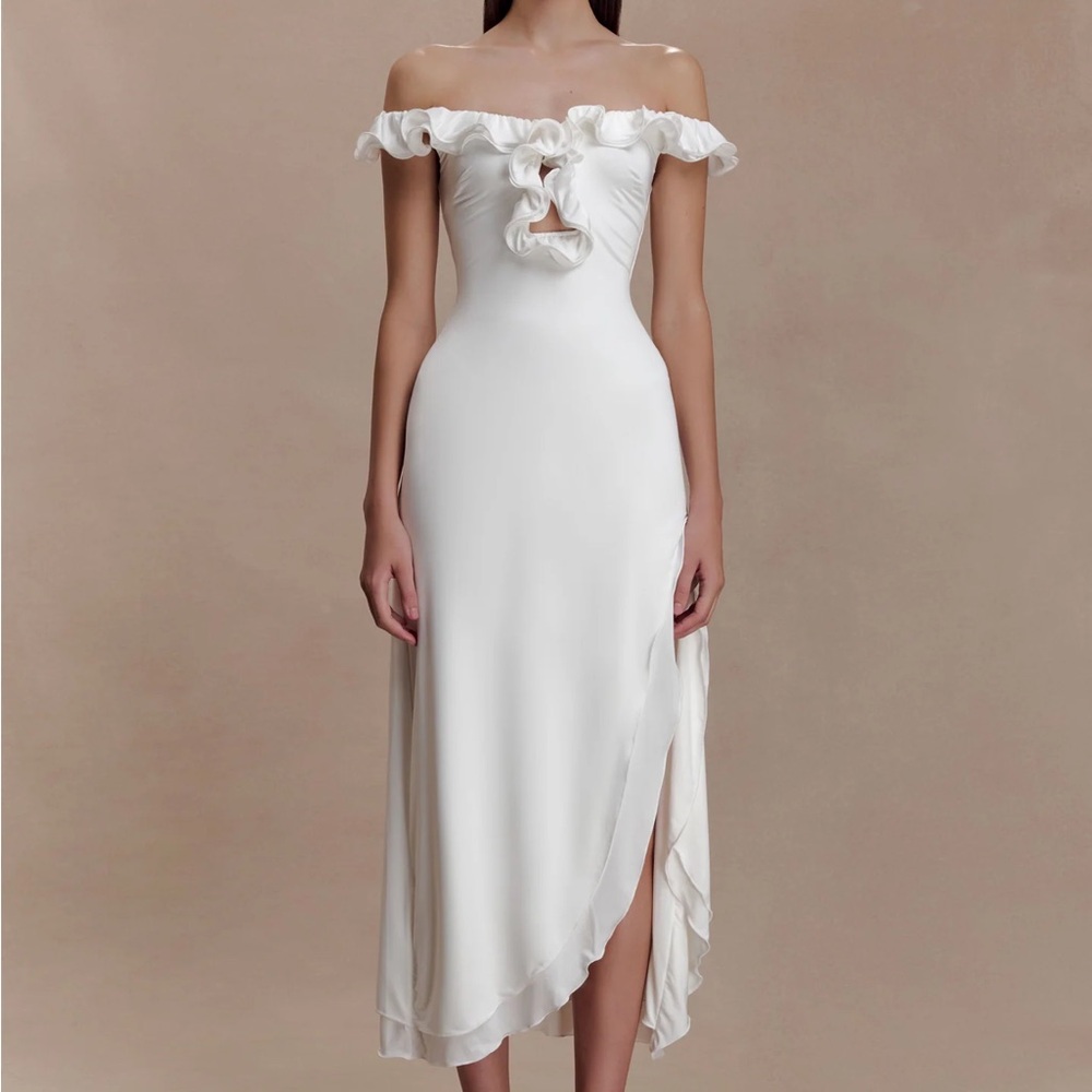 Meshki Off-Shoulder White Midi Dress